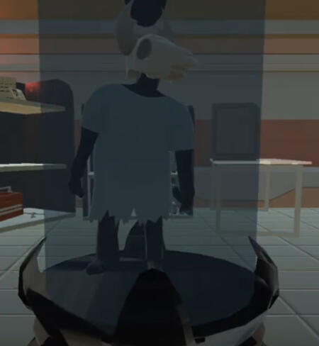 A pale girl with light short hair stood infront of a background of a small town. She looks nervous.