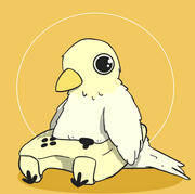 A pigeon with a remote control, sitting staring into the distance.